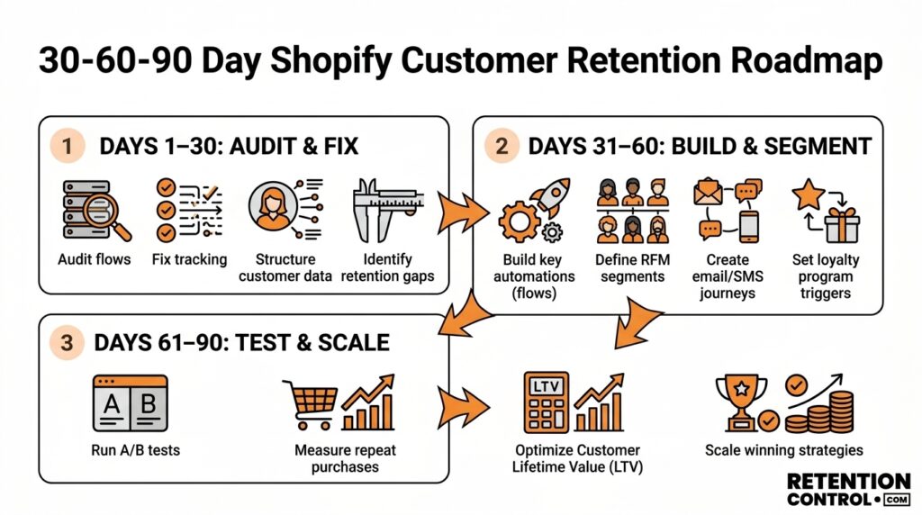 30 60 90 day Shopify customer retention roadmap for ecommerce brands
