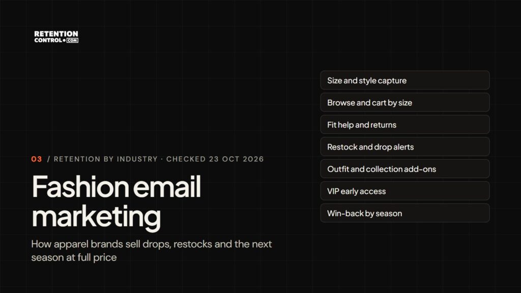 Fashion email marketing: the seven lifecycle stages an apparel brand needs, from size capture to seasonal win-back